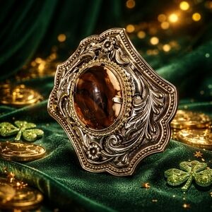 🔥 Vintage Western Belt Buckle with Tiger’s Eye Style Stone 🔥